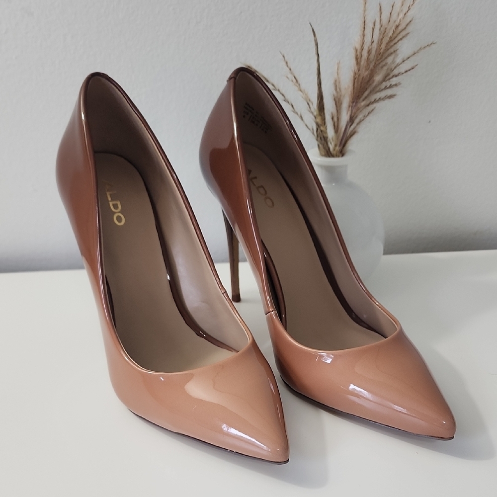 ALDO Two-Tone Brown and Nude Patent Pointed-Toe Stiletto Heels - Picture 6 of 8